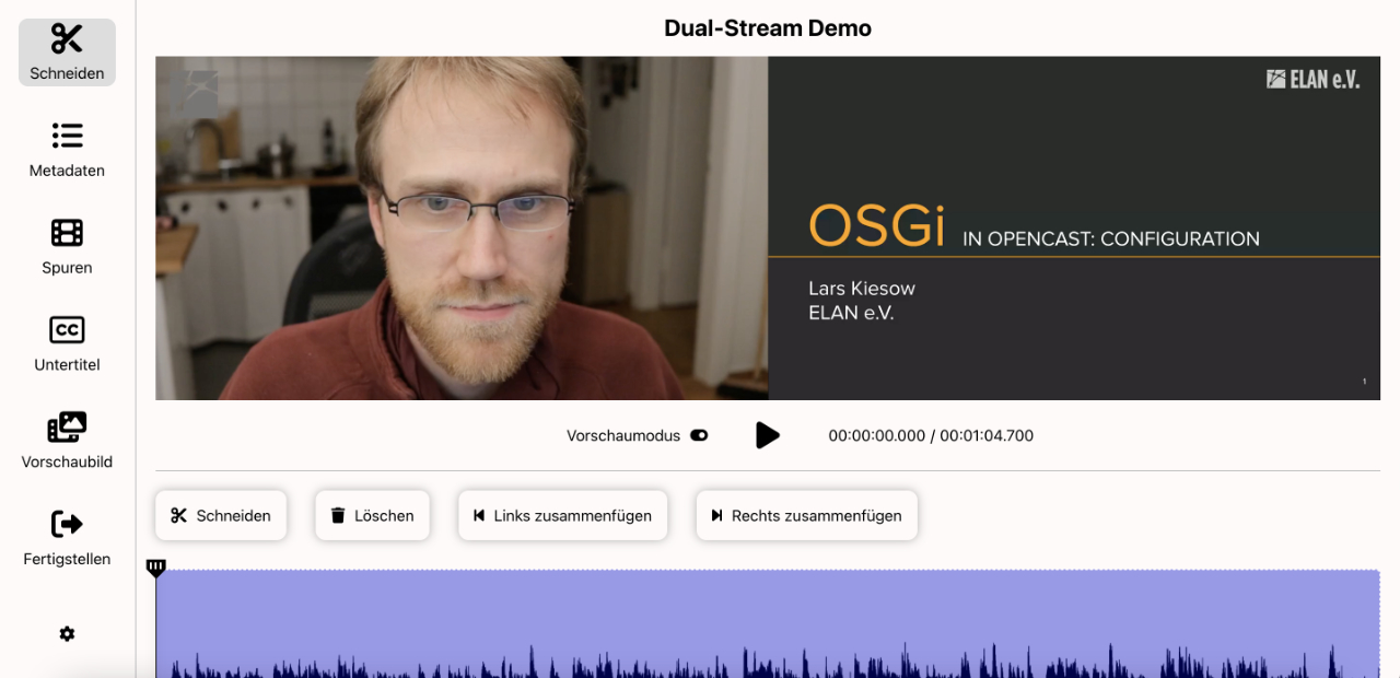 Screenshot der Opencast Editor Oberfläche